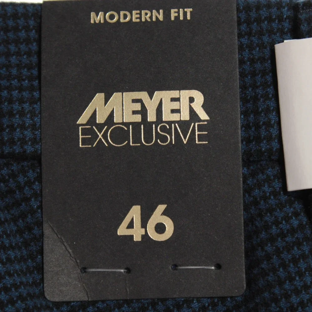Meyer NWT Chinos / Casual Pants Size 46 (US 30) Bonn in Blue Houndstooth Cotton